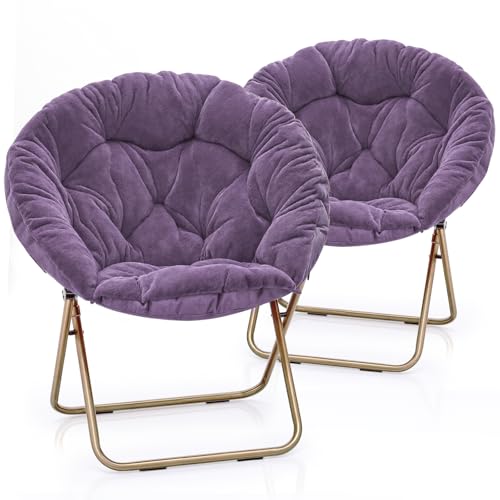 MoNiBloom Round Folding Faux Fur Saucer Chair for Bedroom Living Room Dorm Foldable Metal Frame Oversized Large Comfy Furry Padded Soft Lounge Lazy Cozy Moon Chair for Adults (Purple, 2 Pieces) - color: Purple