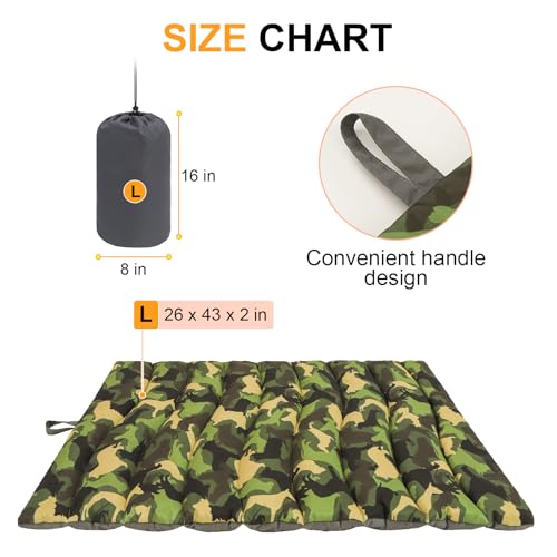 BEAUTYZOO Outdoor Dog Bed Waterproof, Camping Dog Bed Reversible, Portable Travel Bed with Carry Bag- Machine Washable, Durable, Foldable Pet Blanket for Medium Large Dogs, 26" x 43" Camouflage - color: Camouflage, size: 43.0"L x 26.0"W x 2"Th