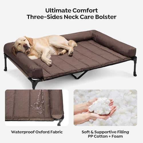 Veehoo Cooling Elevated Dog Bed Add Removable Waterproof Bolster Cushion Mat, Raised Pet Cot with Breathable Teslin Mesh, No-Slip Feet, Dog Sofa Bed for Indoor Outdoor, XLarge, Brown CWC2331B - color: Brown, size: 49.0"l X 33.0"w X 9.0"th