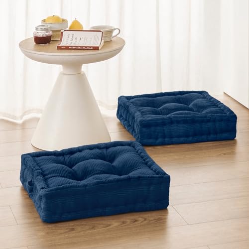 Wellsin Square Floor Pillows for Adults Kids - Meditation Floor Pillow Seating Cushion - Tufted Floor Cushion with Shredded Foam & Velvet Cover, 1 Pack, 20x20 Inch, Dark Blue - color: Navy Blue, size: 1 Pack (20"x20")