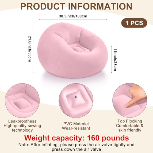 Realspring Inflatable Bean Bag Chairs for Adult Blow up Chairs Lazy Sofa Folding Portable Inflatable Chair for Movie Outdoor Room Bedroom Reading Camping (Pink) - color: Pink