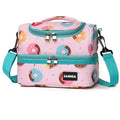 Double Deck Lunch Bag Cooler Insulated Lunch Box Tote 7L Pink Donut Bento Bags with Removable Adjustable Strap - color: 7L Pink Donut