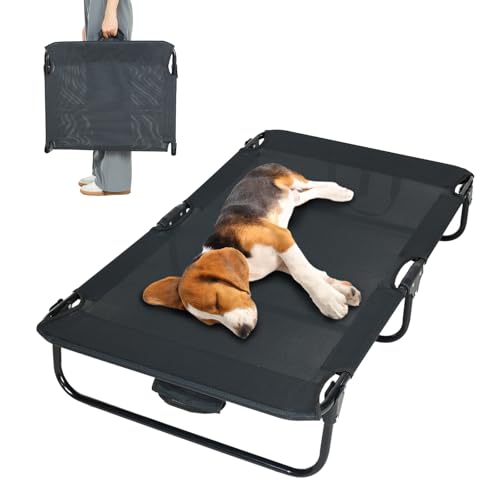 everfront Elevated Dog Bed for Large Pet with No-Slip Feet, Foldable Portable Washable Raised Bed for Indoor&Outdoor Camping Dog Cot, with Cooling Waterproof Breathable Mesh (Medium, Black-Textilene) - size: Medium-42"x24"x8"