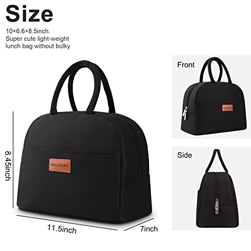 BALORAY Lunch Bag for Women Men Insulated Lunch Box for Adult Reusable Lunch Tote Bag for Work, Picnic or Travel - color: Solid Black, size: L