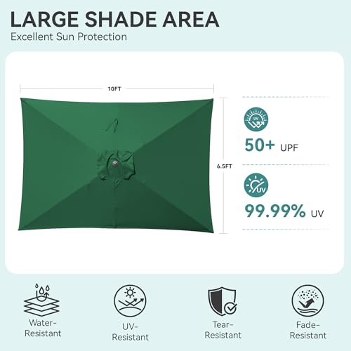 HASLE OUTFITTERS Rectangular Patio Umbrella, 6.5 x 10 ft Rectangle Table Umbrellas w/Heavy Duty Ribs, Effortless Crank and Push Button Tilt, Wind Resistant Sun Umbrella for Outdoor Patio, Dark Green - color: Dark Green