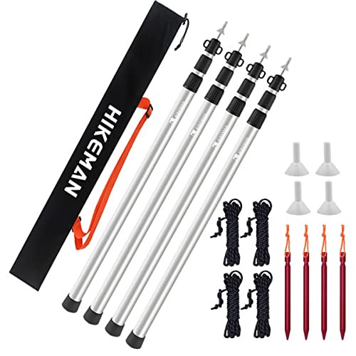 HIKEMAN Tent Poles Camping Poles for Tarp Awning Canopy Porch Sun Sails Tarpaulin Headroom Aluminium Adjustable Telescoping - color: (4 pieces) silver