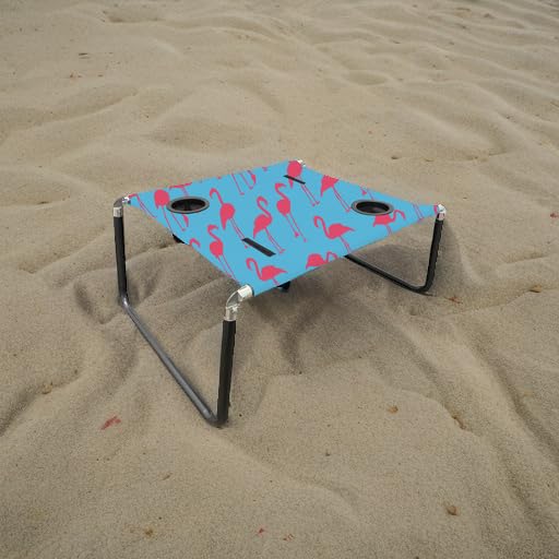 Neso Beach Table - Lightweight, Portable and Foldable Table for Beach, Camping and Outdoor Adventures - Stable Surface - with Cup Holder for Drinks and Phone Pockets - Flamingos - color: Flamingos