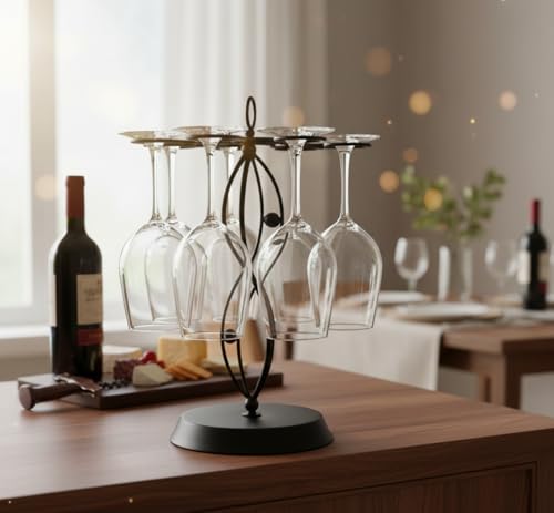 HomeRoots Elegant 8-Wine Glass Holder | Countertop Freestanding Rack for Wine Glasses - Stylish Metal Tabletop Display with 8 Hooks | Ideal Stemware Rack for Bar, Kitchen, Dining Room, and Table Decor