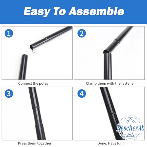 Tent Poles for Tarp, KescherAb Adjustable Tarp Poles Aluminium Tarp Poles Set of 2 for Tent Fly, Awning, Outdoor Camping, Hiking, Backpacking & Rainfly with Pegs & Reflective Ropes, Black - color: Black