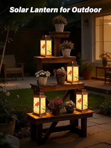 Mothers Day Gifts, Solar Lanterns Outdoor Waterproof Hanging Garden Decor with Cardinal Pattern Outdoor Solar Lights for Garden Lawn Yard Patio Porch, Gifts for Mom Women Grandma (Cardinal) - style: Cardinal