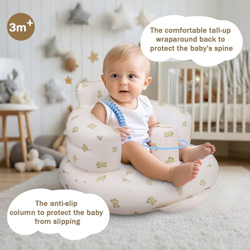 AirSwim Inflatable Baby Seat, Inflatable Baby Chair for Babies 3 Months and Up Summer Baby Inflatable Seat for Sitting Up, Blow Up Baby Floor Seat with Built in Air Pump, Bear - color: Bear