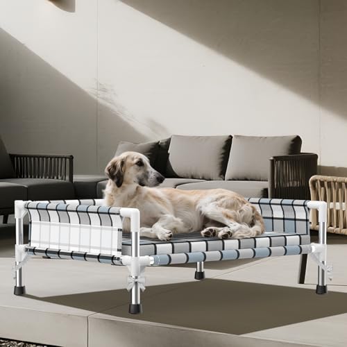 Elevated Raised Outdoor Dog Bed - Cooling Washable Dog Cot with Guardrail, Durable & Breathable Cotton Mesh Pet Hammock Beds with Stainless Steel Pipe Frame for Small Pets (Cushion-M) - size: Cushion-M