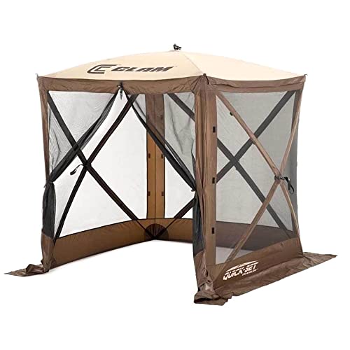 CLAM Quick-Set Pop Up Screen Tent, Traveler, 6 x 6 ft, Instant Setup Brown Portable Outdoor Shelter, Compact Bug-Free Canopy Tent for Camping, Fishing, Backyard - Brown - color: Brown/Tan Roof/Black Mesh - w/ Wind Panel Flaps
