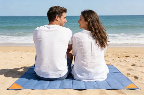 Orga'Neat Pocket Picnic Blanket, Sandproof Lightweight Pocket Camping Tarp, 55″x 60″ Foldable & Fits into Small Bag, Water Resistant Washable Quick Dry Compact Beach Mat for Outdoor Recreation - color: Grey/Orange, size: 55"x60"