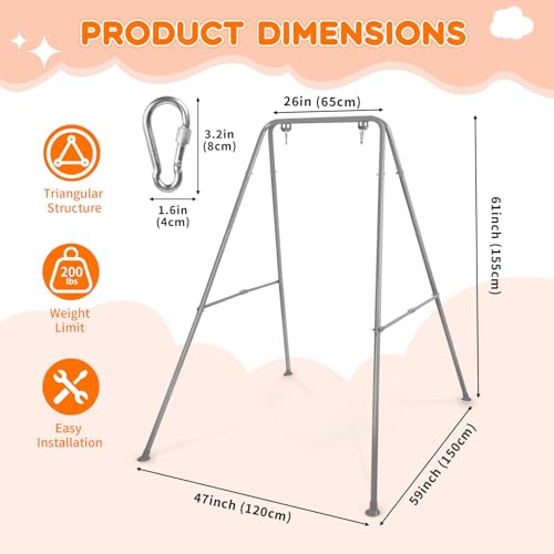 Baby Swing Stand, Heavy Duty Foldable Swing Stand A-Frame Metal Swing Stand Frame for Backyard Indoor & Outdoor Use (Hammock Chair not Included) (Gray) - color: Gray