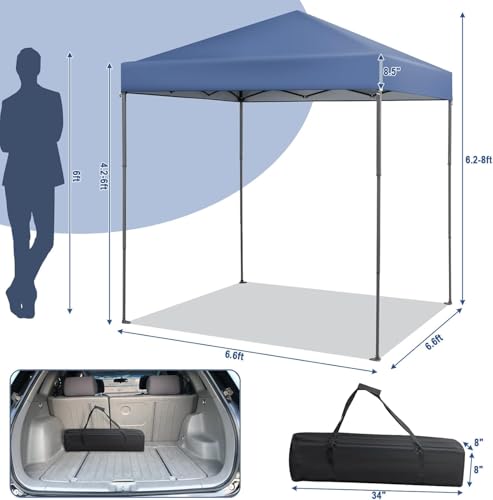LDAILY 6.6 x 6.6 Ft Pop Up Canopy, Portable Canopy Tent Heavy Duty Instant Canopy w/Center Lock, 8 Stakes, 4 Ropes, Carry Bag, Sun Protection, Easy Up Outdoor Canopy for Party, Camping, Patio (Blue) - color: Blue