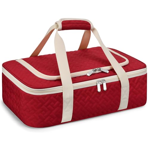 Insulated Casserole Carrier - Portable Casserole Carrier for Hot or Cold Food, Lasagna Holder for Parties,Picnic,Cookouts,Traveling - Fits 9" x 13" Baking Dish (Red) - color: Red