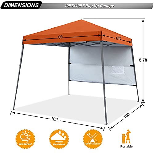 ABCCANOPY Stable Pop Up Beach Tent with Backpack Bag, 10 x 10 ft Base / 8 x 8 ft Top, Orange - color: Orange, size: 10x10