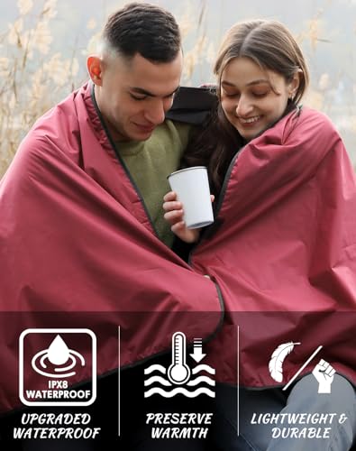 DUKUSEEK Camping Blankets for Cold Weather, Waterproof Blankets for Adult, Large (79x56), Portable, Wearable, Warm for Outdoor Camping, Picnic, Stadium, Sports, Beach, Concerts, Car, Dogs, Travel… - color: Wine Red
