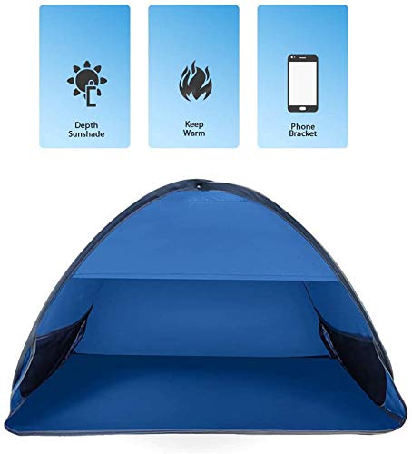 Beach Sun Shelters,Instant Sun Shade Canopy Head PopUp Canopy Automatic Shade Tent for Camping Fishing Hiking Picnic Portable Sun Shelter Windproof Waterproof with Mobile Phone Stand - color: Blue-Waterproof