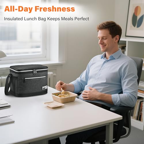 Tirrinia Insulated Lunch Box for Men/Women, Leakproof Lunch Bag for School Work, Large Lunch Tote Kids Boys Girls Student Back to School, Soft Cooler Office Picnic Beach Camping for Adults, Charcoal - color: Black, size: Medium -7.8L