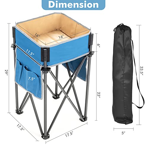 Goplus 2 PCS Folding Camping Tables, Portable Picnic Tables with Large Capacity Storage Sink, Side Pockets, Anti-Skid Feet, Lightweight Tables for Hiking, Fishing, BBQ, Beach (Blue+Red) - color: Blue+red