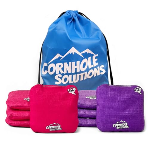 Cornhole Solutions Cornhole Bags Set of 8 – Regulation Pro Style 6x6 – Resin Filled + Tote Bag - color: Pink/Purple