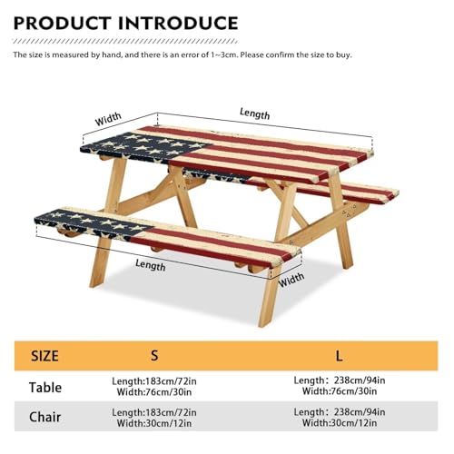 Classic American Flag Picnic Table Cover for Outdoor Camping Patriotism Elastic Fitted Table Cloth for Camping Party Supplies 3 PCS Set - color: Classic American Flag, size: Small