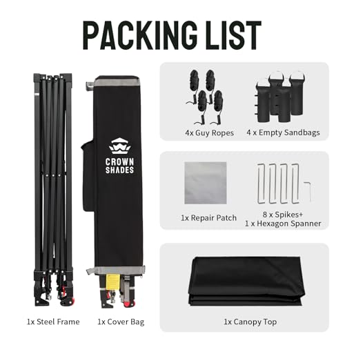 CROWN SHADES 10x10 Pop Up Canopy Tent - Patented Center Lock One Push Instant Outdoor Canopy Beach Tent with STO-N-Go Bag 8 Stakes & 4 Sand Bags，Black - style: Black
