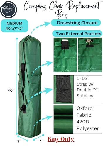 Replacement Bag for Folding Camping Chair, Portable Camp Chair, Hammock, Yoga Mat, Umbrella, Tents, Tripods, Fishing Poles - 420D Oxford Polyester Fabric - color: Green, size: Medium 40"x7"x7"