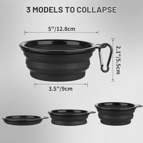 Dog Bowl Pet Collapsible Bowls, 2 Pack Collapsible Dog Water Bowls for Cats Dogs, Portable Pet Feeding Watering Dish for Walking Parking Traveling with 2 Carabiners (Small, Black+Black) - color: Black+Black, size: Small