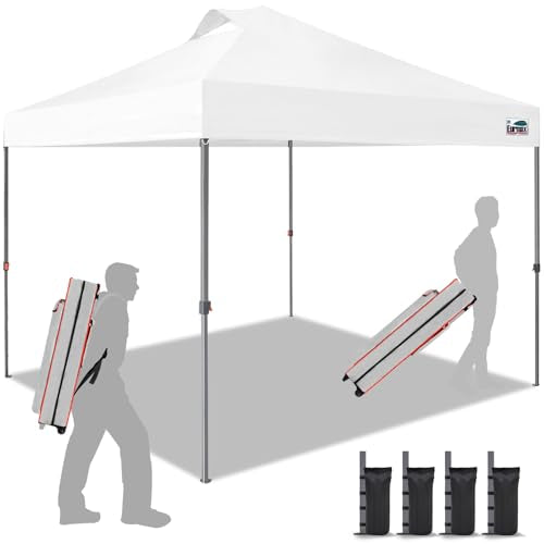 Eurmax USA NOMATTER ONE-Person Open&Close 10x10ft Pop Up Canopy Tent，Portable Shelter Canopy for Outdoor Events，Instant Canopies, Temporary Sunshade,Bonus 4 Sand Bags(White) - color: White, size: 10x10 nomatter