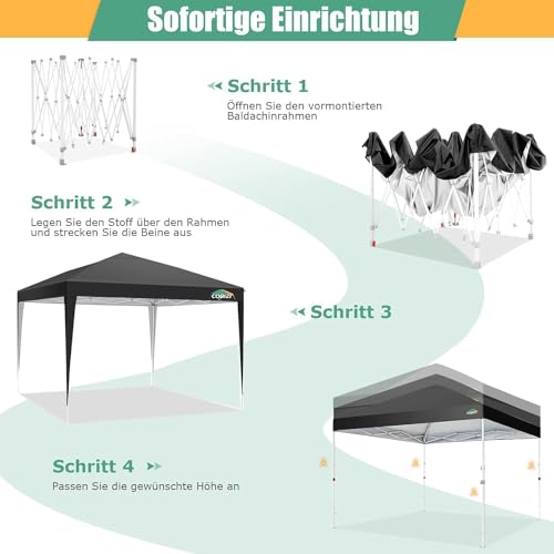 COBIZI 10x10 Pop Up Canopy Tent with 4 Sandbags, Easy Set Up Gazebo, Instant Outdoor Sun Shade &Waterproof Canopy with 8 Stakes,4 Ropes&Carry Bag, Tents for Parties, Beach, Backyard,Camping(Black - color: Black, size: 10x10FT without sidewall