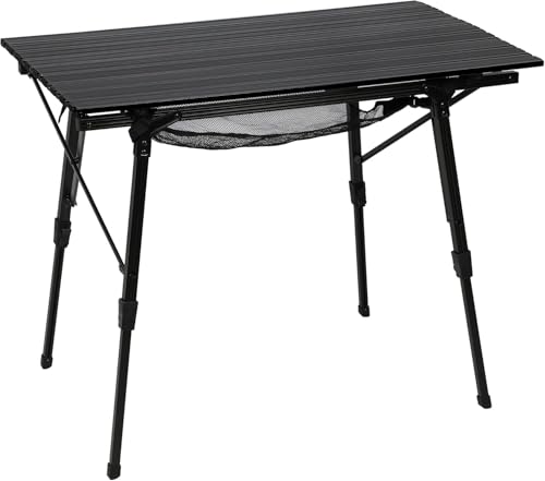 Portal Camping Table Foldable Portable with Adjustable Legs, Aluminum Folding Table Roll Up Table with Carrying Bag for Outdoor, Beach, Picnic, Backyards, BBQ and Party, Black - color: Black, size: Large-35.4"L x 20.9"W