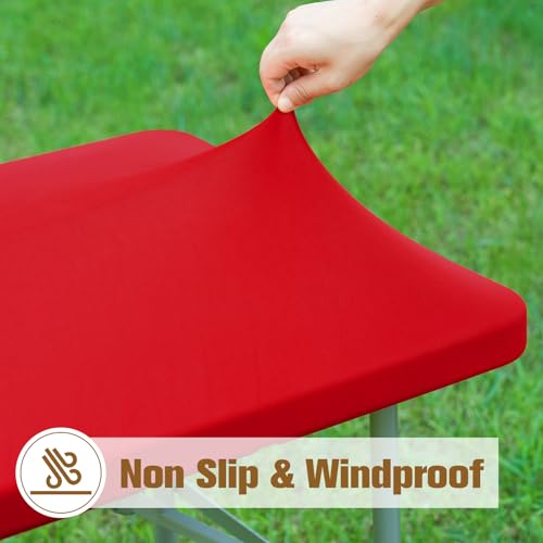 Fitted Rectangle Tablecloth 24 x 48 Inch Elastic Table Cloth for 4ft Table, Stretch Spandex Tables Cover Red Washable Polyester Tables Top Cap Cover for Dining Picnic Camping Indoor and Outdoor - color: Red, size: 48" x 24" (Rectangular)