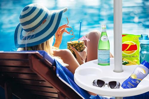 AMMSUN 13" Beach Umbrella Table Tray for Beach, Patio, Garden, Swimming Pool with Cup Holders, Snack Compartments White - color: A White