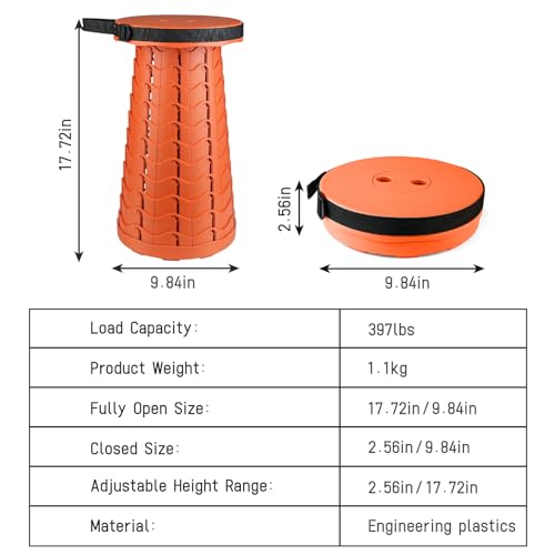 Portable & Lightweight Foldable Camping Chair for Adults, Heavy Duty Folding Stool with Adjustable Shoulder Strap, Perfect for Picnic, Beach, Backyard, and Sporting Events, Max Weight 400lbs - color: Orange