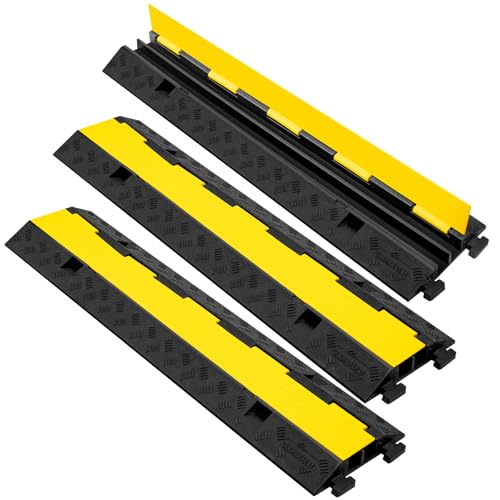 2 Channel 3 Pack Cable Protector Ramp Traffic Wire and Hose Ramp Cord Cover Heavy Duty Channels 11,000 lbs Load Capacity Cable Wire Ramps Speed Bump Driveway Cable Protective Cover - size: 2 Channel 3 Pack