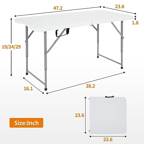 BestOffice Camping Folding 4 Foot Plastic Table, White - color: White, size: 4 FT