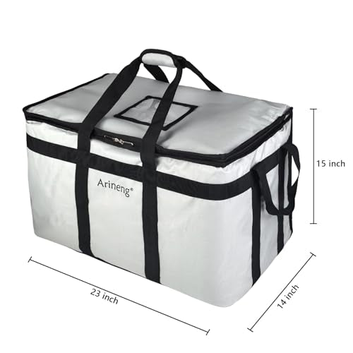 Food Delivery Insulated Bag, Insulated Cold Meal Bag, Built-in Base Plate, For Hot and Cold Food Takeout, Commercial Catering Transportation - 23 * 14 * 15 inches (NO Partitioned, Grey) - color: Grey, style: No Partitioned
