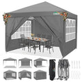 COBIZI 10x10 Pop Up Canopy Tent with 4 Sidewalls, Easy Set Up Canopy 10x10 Waterproof Commercial Outdoor Gazebo Portable Shelter Instant Tents for Parties,Backyard,Flea Market(Carrying Bag×1,Grey