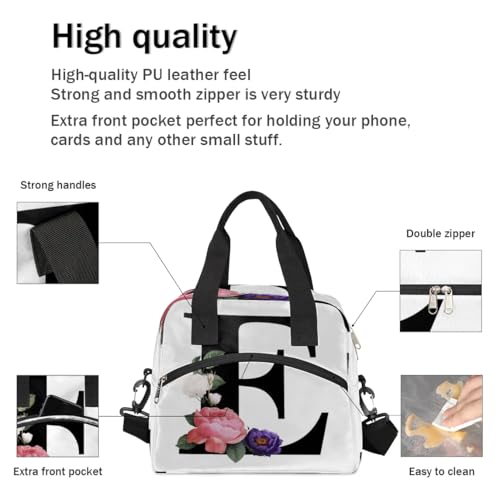 Letter E Insulated Lunch Bag for Women Men Reusable Waterproof Lunch Box Cooler Tote Bag One shoulder portable meal bag Portable Adult Lunchbox for Work Picnic Hiking Beach - color: Letter E