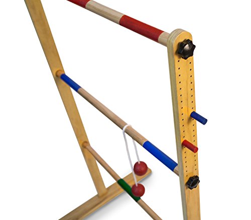 Ladder Toss Double Wooden Ladder Ball Game with Finished Wood Frame and Real Golf Ball Bolas and Durable Nylon Carrying Case