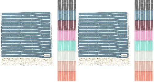 Sand Cloud Turkish Beach Towel - Sand Proof - 100% Certified Organic Turkish Towel - Quick Dry Towel for Beach, Picnic, Blanket or Bath Towel - As Seen on Shark Tank - Gocek (Denim) (Pack of 2) - color: Denim, size: 37x69 (Pack of 2)