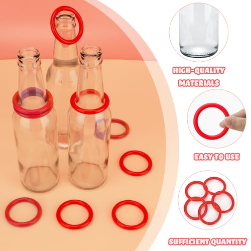 30 Pcs Ring Toss Game Carnival Game Set Include 24 Plastic Throw Rings and 6 Glass Bottles for All Occasions and Events, Summer Backyard Fun, Beach, Carnival Party Favor - color: Red, size: 1.57"