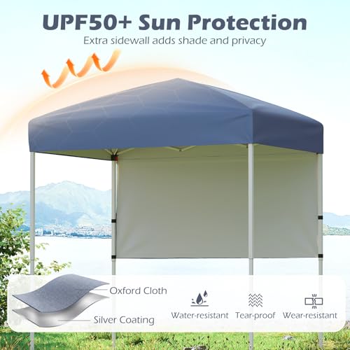 Tangkula 6x4 Ft Pop Up Canopy, UPF 50+ Instant Setup Canopy Tent with Sidewall, 4 Stakes, Portable Outdoor Canopy with Carrying Bag for Camp, Beach, Patio (Grey) - color: Gray