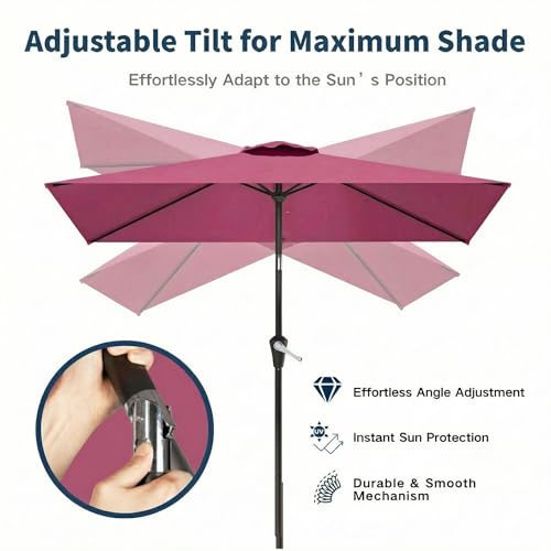 6.5' x 10' Rectangular Patio Umbrella Large Outdoor Market Umbrella w/UV Protection, Push Button Tilt and Crank Lift, Rectangle Table Umbrella for Garden, Deck, Pool, Patio, Rose Pink - color: Rose Pink