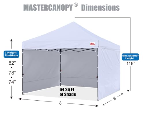 MASTERCANOPY Heavy Duty Pop-up Canopy Tent with Sidewalls (8x8,White) - color: White, size: 8x8