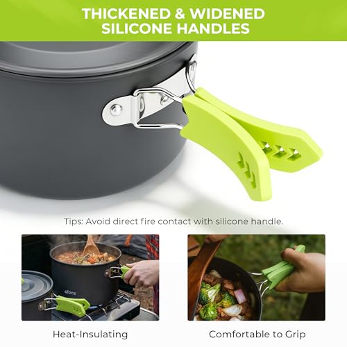 Alocs Camping Cookware Set - Lightweight Camping Pots and Pans - Portable Outdoor Cookware with Kettle - Camping Cookware Mess Kit for 2 - style: Ergo-grip Edition (4-piece)