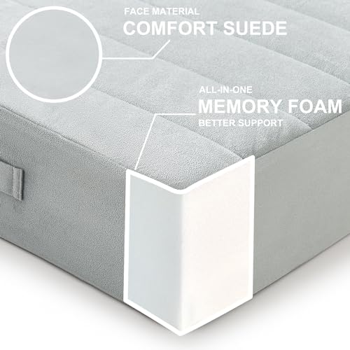 JKMAX 2 Pcs High Density Foam Floor Pillow - Upgraded Large Pillows Seating for Adults - Outdoor Floor Cushion with Soft Tufted Cover - Yoga Pillows for Sitting On Floor - 22 Inch Light Gray - color: Light Gray, size: 2 Counts